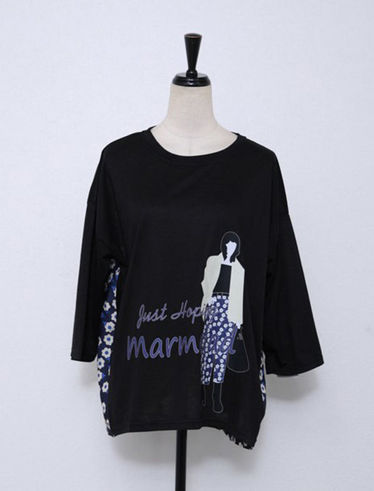 女の子プリント切替Tシャツ