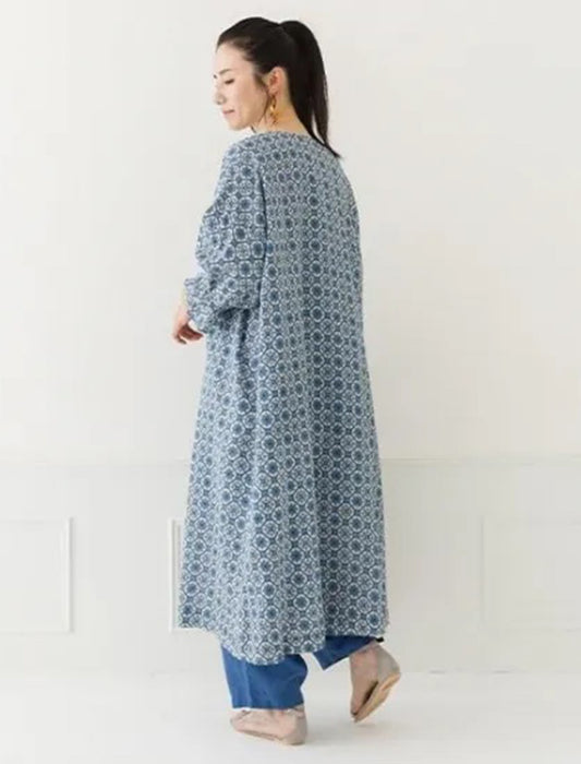 綿麻プリントシャツワンピース