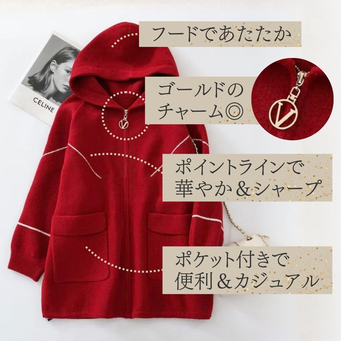 上品カジュアル フード付きショートコート　