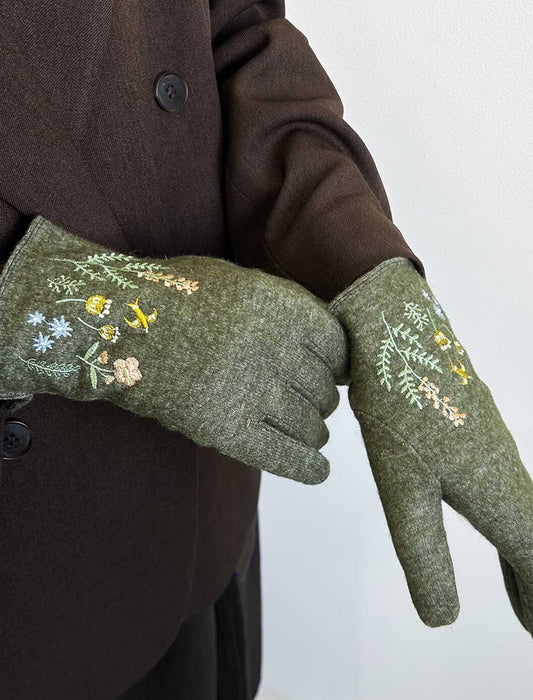 スマホ対応フラワー刺繍グローブ