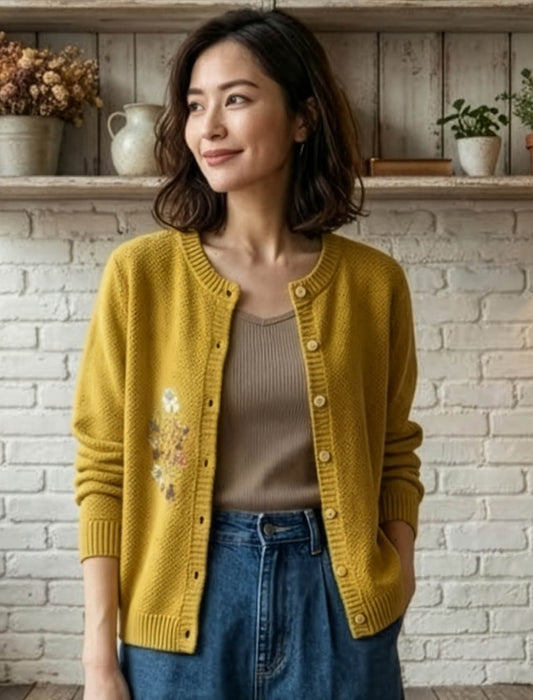 ボタニカル刺繍華やかカーディガン