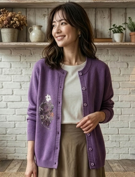 ボタニカル刺繍華やかカーディガン