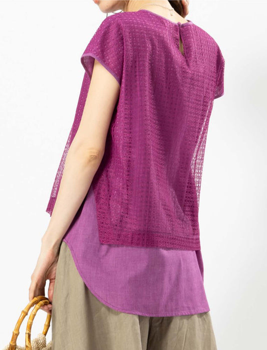 綿混ローン＆綿混レースレイヤードPO　