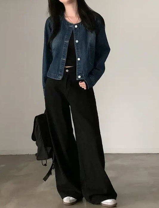 ノーカラーデニムジャケット