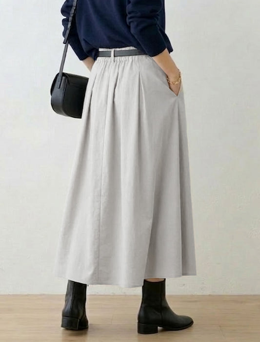 ナローベルト付 フロントタック Aラインロングフレアスカート