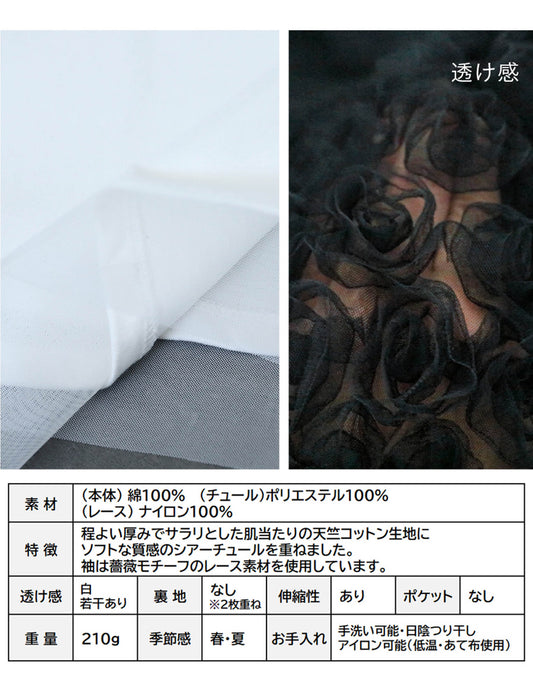 パフスリーブ立体フラワーレーストップス