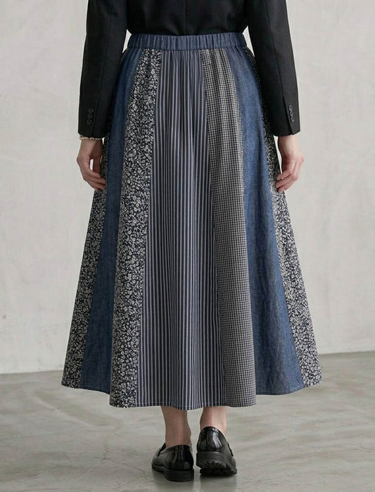 こなれデニム切替パネルロングスカート