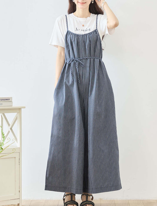 ストライプワイドサロペット