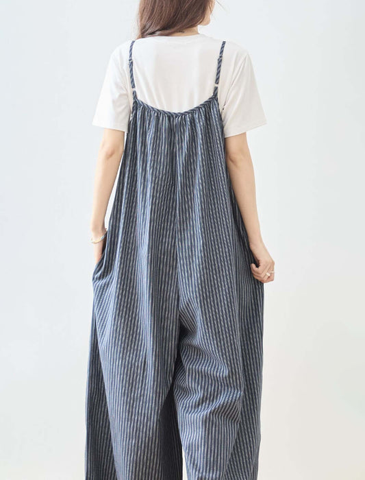 ストライプワイドサロペット