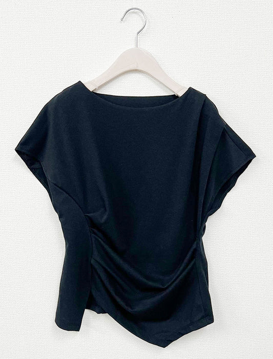 【近日入荷】アシンメトリータックフレンチスリーブトップス　※アイボリーは6月中旬入荷予定