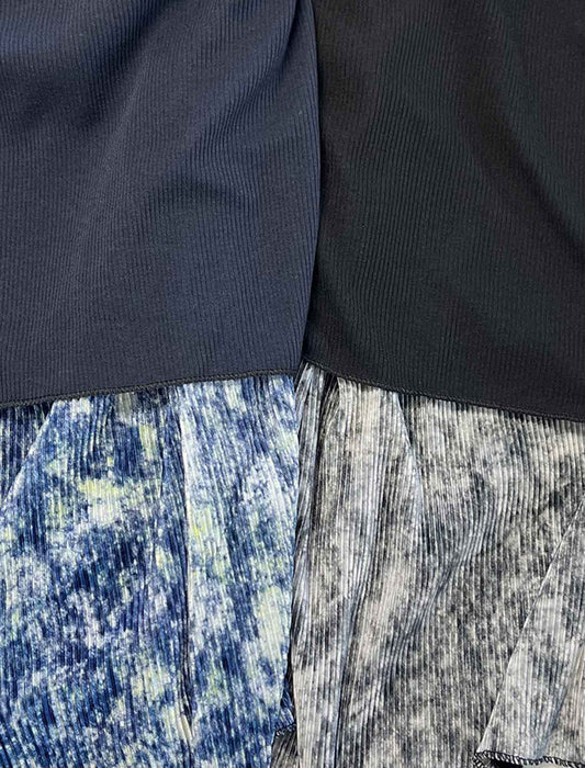 【近日入荷】サイドスリット柄切替レイヤード風ワンピース　※ネイビーは6月中旬入荷予定