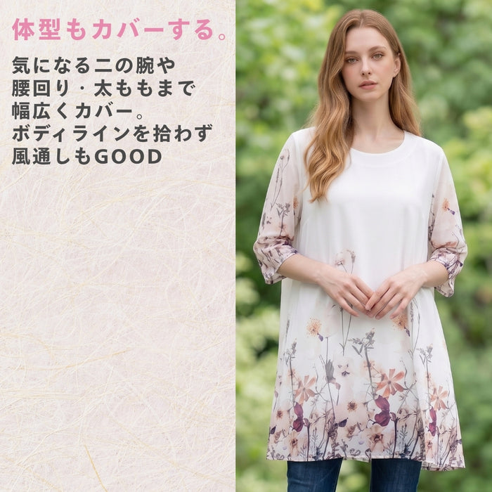着るたび心華やぐボタニカルプリントチュニック