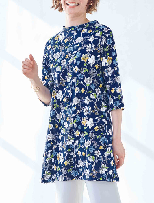 【受注】〈アイスロイヤル〉花柄ボトルネックチュニック